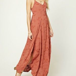 Burnt Orange floral embroidered maxi dress